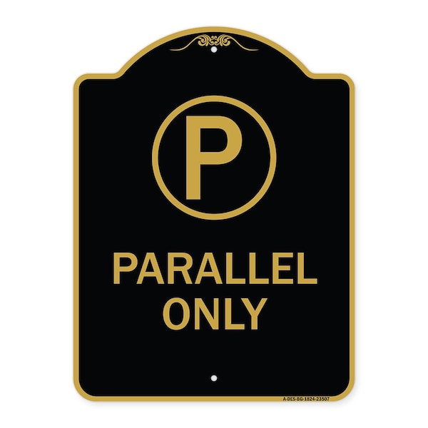 Parallel Parking Sign W/ Graphic, Black & Gold Aluminum Architectural Sign, 18" x 24", BG-1824-23507